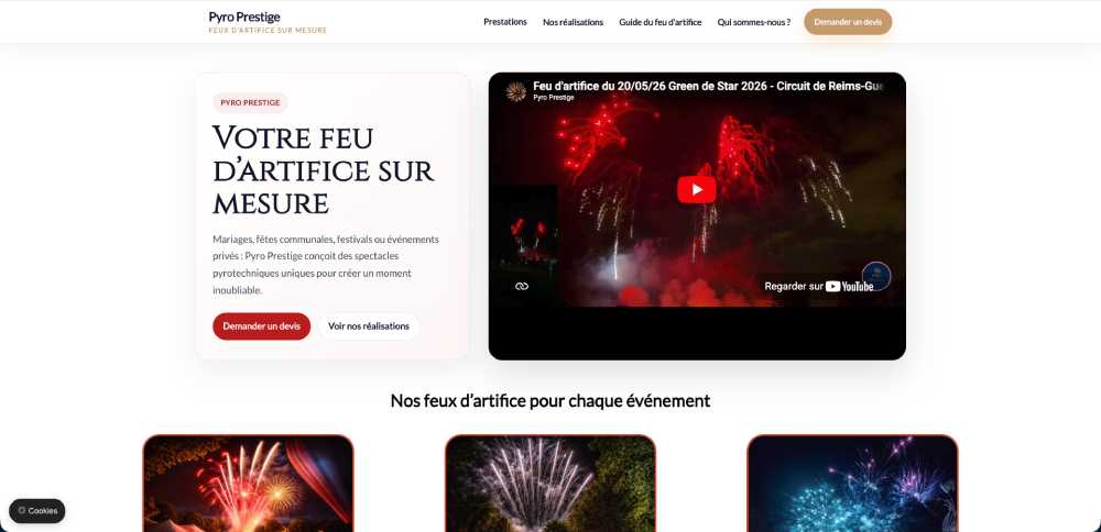 Aperçu de la page d’accueil du site Pyro Prestige