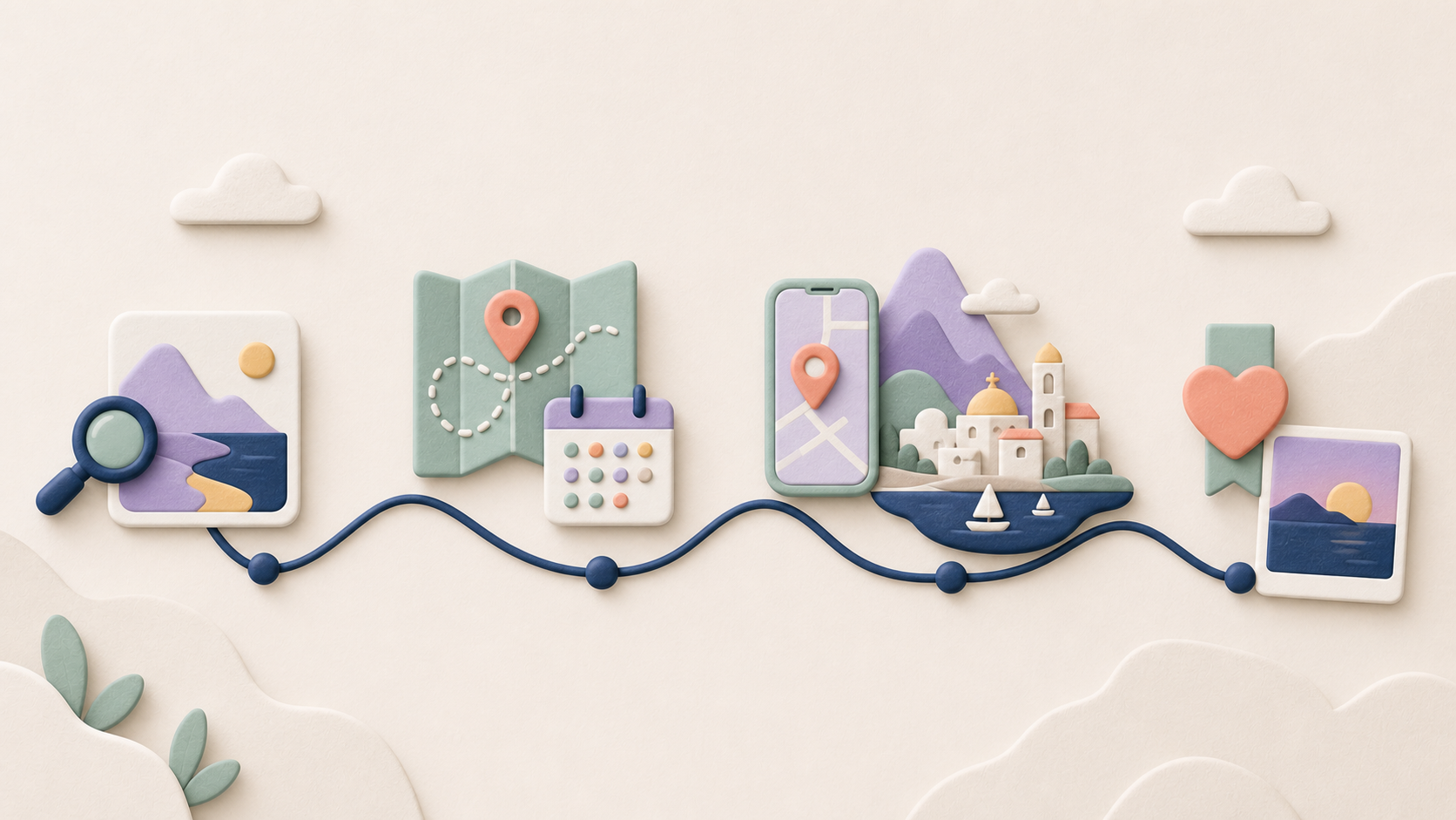 Illustration du parcours d’un visiteur, de la recherche d’une destination au souvenir du séjour
