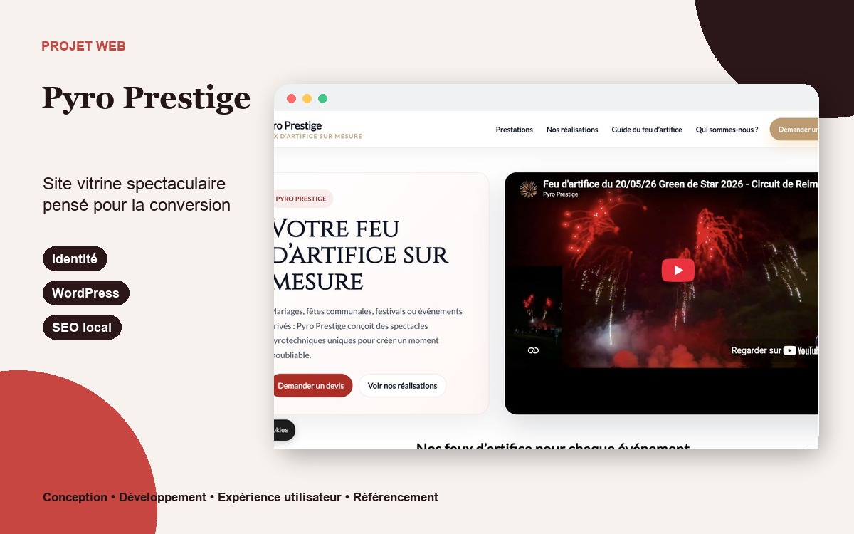 Présentation du site WordPress Pyro Prestige et de son parcours de devis